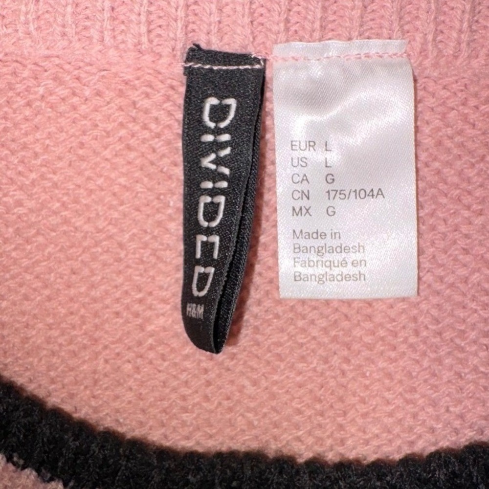 H&M Divided Pink Knit Sweater Black Scalloped Trim Womens Large 0454062 5 - Picture 2 of 5